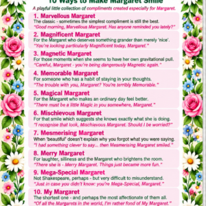 Marvellous Margaret floral printable from The Smile Collection with ten playful ways to make Margaret smile