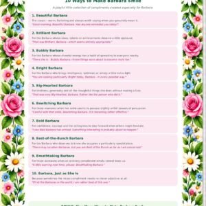 Beautiful Barbara printable from The Smile Collection with ten playful ways to make Barbara smile