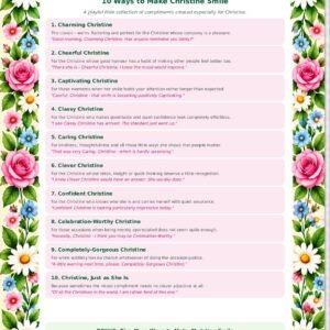 Charming Christine printable from The Smile Collection with ten playful ways to make Christine smile