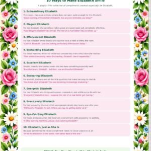 Extraordinary Elizabeth printable from The Smile Collection with ten playful ways to make Elizabeth smile