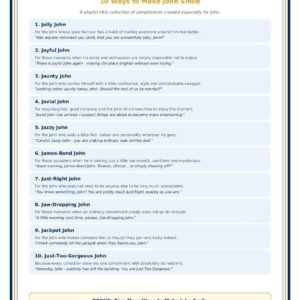 Jolly John printable from The Smile Collection with ten playful ways to make John smile