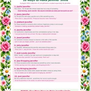 Joyful Jennifer printable from The Smile Collection with ten playful ways to make Jennifer smile