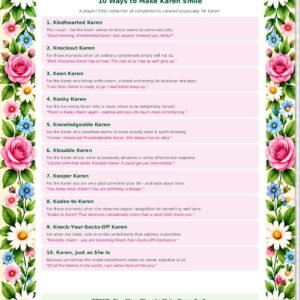 Kindhearted Karen printable from The Smile Collection with ten playful ways to make Karen smile