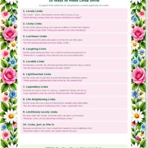 Lovely Linda printable from The Smile Collection with ten playful ways to make Linda smile