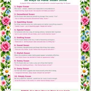 Super Susan printable from The Smile Collection with ten playful ways to make Susan smile